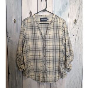 Women's Calvin Klein Jeans plaid long sleeve button up shirt Size Large Preppy
